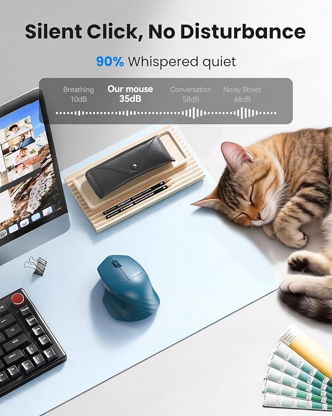 TECKNET Wireless Mouse, 2.4GHz Computer Mouse, 3 Adjustable DPI Silent Mouse with USB A Receiver, 3 Buttons, 24 Months Battery Life, Ergonomic Wireless Mouse for Laptop, PC, Mac, Desktop-Blue