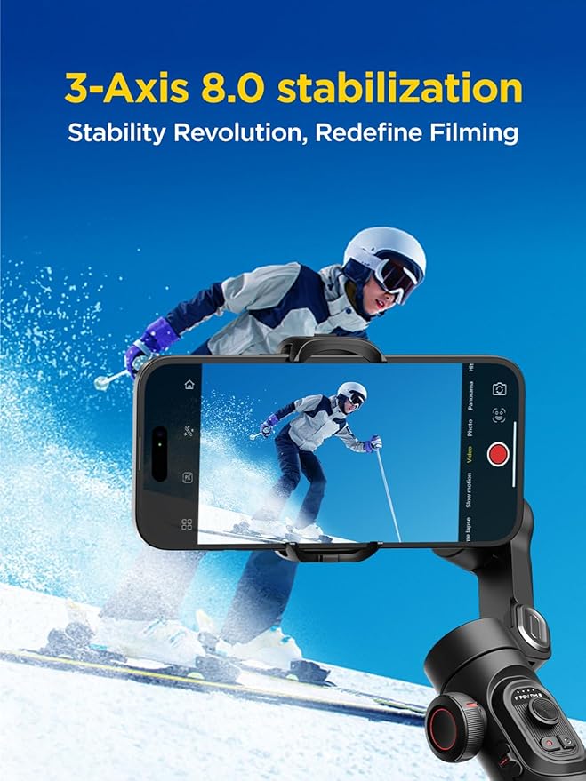 AOCHUAN Gimbal Stabilizer for iPhone Gimbal, Smartphone w/Focus Wheel Face/Object Tracking for iPhone 17 16 15 Pro Max/Android Foldable 3-Axis Handheld Phone Stabilizer for Video Recording -Smart XE