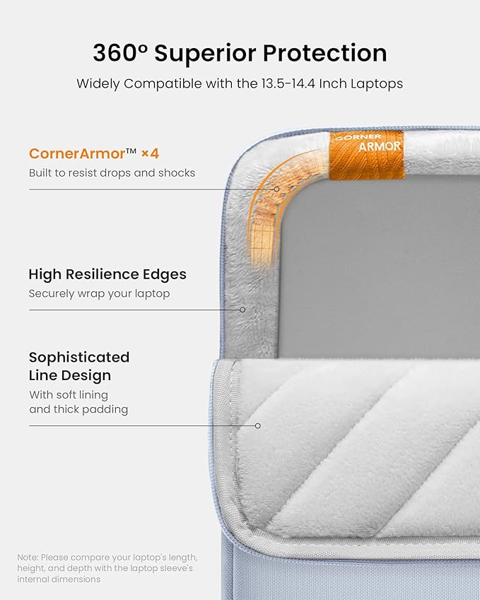 tomtoc 360 Protective Laptop Case Sleeve for 14 Inch Lenovo, HP, ASUS, Dell, Acer Laptop Notebook Ultrabook, Water-Resistant Shockproof Computer Bag with Accessory Pocket