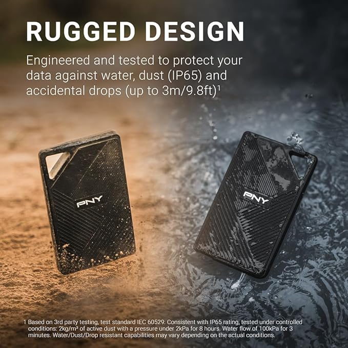 PNY RP60 1TB Portable SSD - Up to 2000MB/s, USB-C, USB 3.2 Gen2x2 - Rugged, IP65 Rated, Water/Dust/Drop Resistant - External Solid-State Drive - PSD0CS3060-1TB-RBA