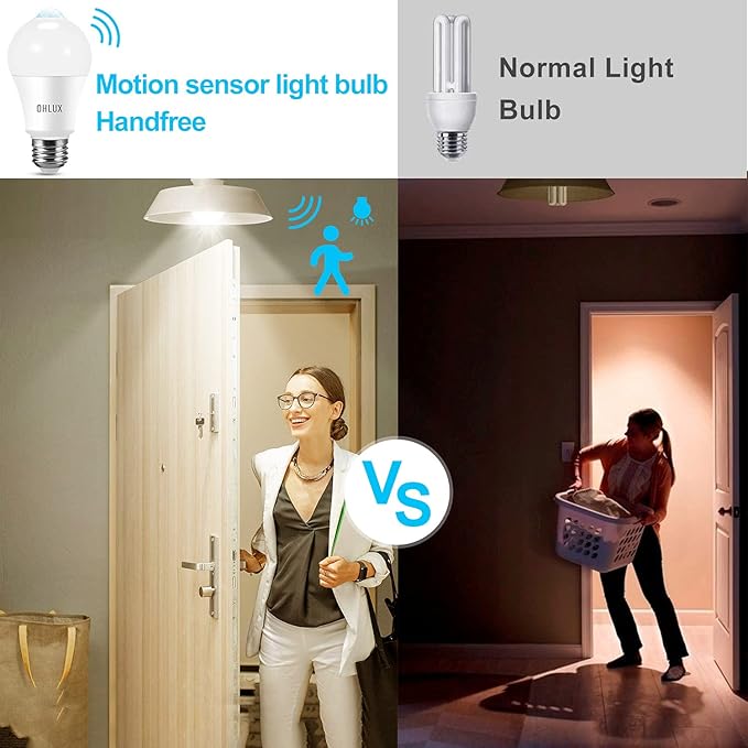 Motion Sensor LED Light Bulbs Outdoor, 13W(100W Equivalent) Dusk to Dawn Sensor Bulb PIR Infrared Motion Activated 5000K E26 A19 Auto On Security Bulb for Porch Stairs Hallway Garage Lighting 2 Pack