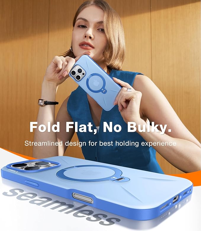 TORRAS 360° Spin Magnetic Stand for iPhone 16 Pro Max Case, Fit for MagSafe, Hard PC Protective Ostand Case for iPhone 16 Pro Max Phone Case with Kickstand Rotatable, Sapphire Blue