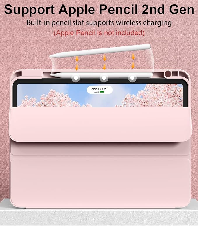 for iPad Pro 12.9 Case (6th/5th/4th/3rd Generation 2022/2021/2020) & ipad Air 13 inch case (M3 2025/M2 2024) with Pencil Holder, Smart Slim Trifold Stand Case with Soft TPU Back (Pink)