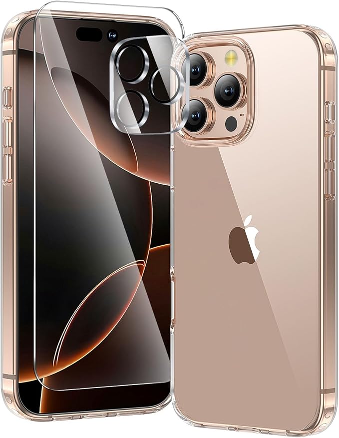 toushion 3 in 1 for iPhone 16 Pro Case Clear,[Yellowing-Resistant Acrylic Back] Screen Protector *1 & Camera Lens Protector*1, Shockproof for iPhone 16 Pro Phone Case 6.3 inch Clear