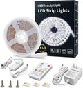 MY BEAUTY LIGHT White LED Strip Lights, 16.4ft Dimmable LED Light Strip with RF Remote, 300 Bright 6500K 2835 LEDs, Strong Adhesive LED Tape Light with Timing Mode for Mirror Bedroom Kitchen Cabinet
