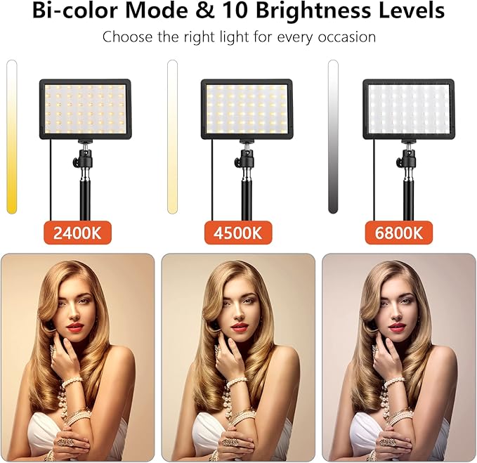 Unicucp 2 Pack LED Video Light, Photography Lighting Kit, 2400-6800K Dimmable Studio Light 97 CRI with Tripod Stand/Color Filters for YouTube/Stream Zoom Call/Vlogging/Video Conference Lighting