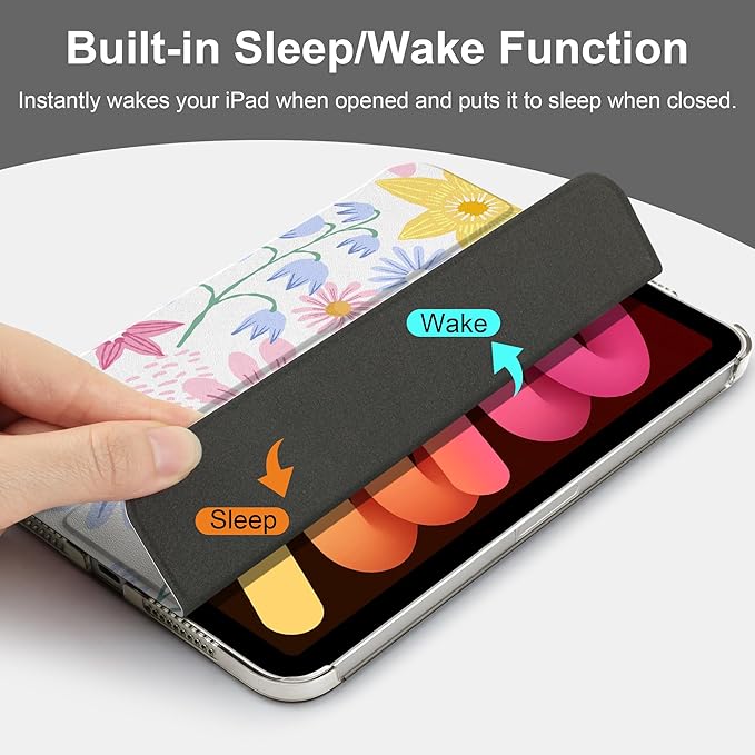 DONGKE for iPad mini 7 (A17 Pro) 2024 & iPad mini 6 2021 8.3 Inch, Slim Foldable Stand Hard PC Translucent Back Shell Smart Cover for iPad mini 7th/6th Generation [Auto Wake/Sleep] - Colorful Florals
