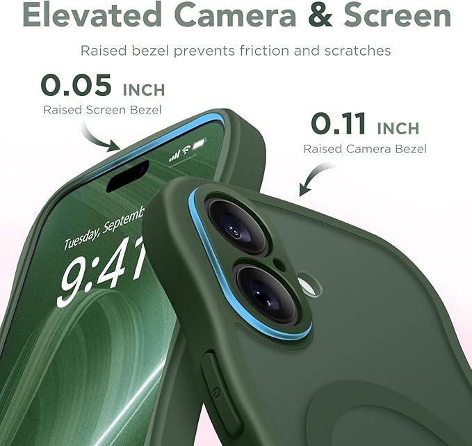 CAPRARO Magnetic for iPhone 17 Case for Women Girls, Upgraded [Full Camera Protection] [Compatible with MagSafe] Cute Wave Translucent Matte Phone Case for iPhone 17, Deep Green
