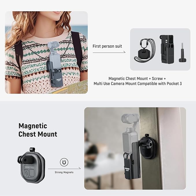 NEEWER Basics 16 in 1 Accessories Kit Compatible with DJI OSMO Pocket 3, Mini Tripod Selfie Stick Chest Strap Magnetic Neck Mount Extension Adapter Mountaineering Cycling Dual Cam Vlog, GP-52