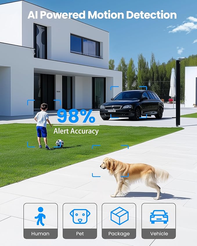 VIZIUUY Solar Security Cameras Wireless Outdoor, 3MP Pan/Tilt 360°View Solar/Battery Powered WiFi Camera with Color Night Vision/PIR Sensor/2-Way Audio/Alexa(3 Pack)