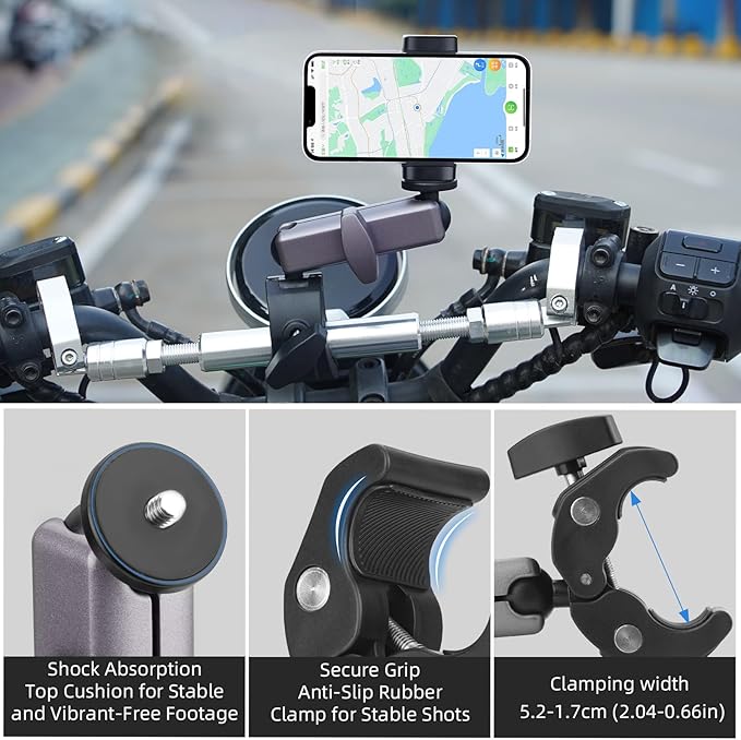 BRDRC Pocket 3 4 Camera Bike Mount Clamp Motorcycle Handle Holder Aluminum for Insta360 X5 X4 X3 Ace Pro Go 3S, for DJI Osmo Pocket 3 4 Mobile 8 7 Action 6 5 Pro 4, for GoPro Max Hero Mini Accessories