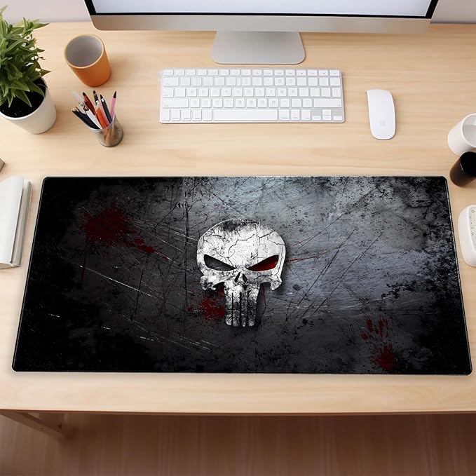 Desk Pad Mat, Extended XL Large Gaming Mousepad with Stitched Edges, Non-Slip Computer Mat Pad for Desk, Keyboard and Mouse mat 31.5 x 15.7 in (Cool Skull)