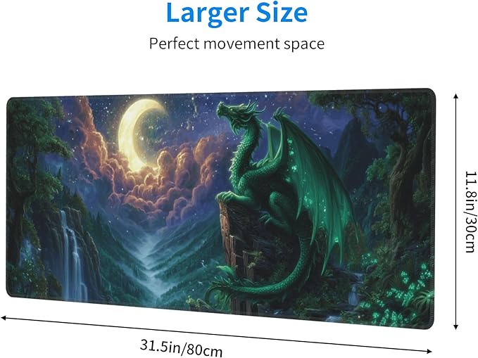 Dragon Moon Mouse Pad Extended Large Gaming Mouse Pad XL Stitched Edges for Gamer Home Office 31.5 X 11.8 Inch