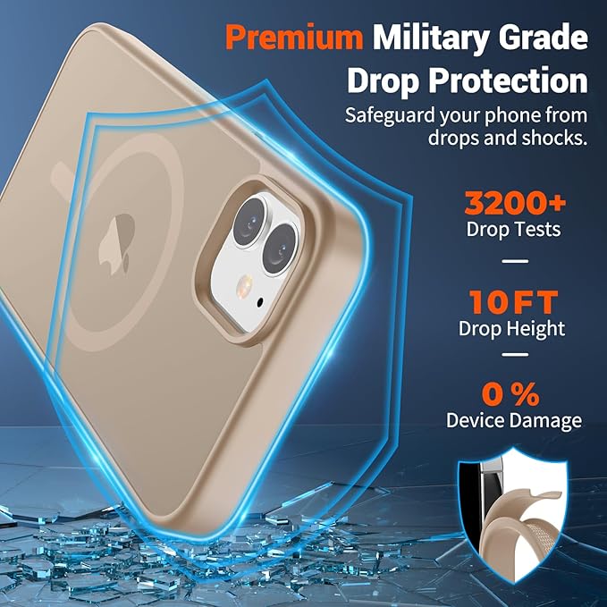 SUPFINE Magnetic for iPhone 12 Mini Case & iPhone 13 Mini Case (Compatible with MagSafe) (Military Grade Drop Protection) Translucent Matte Shockproof Phone Cover,Desert Gold