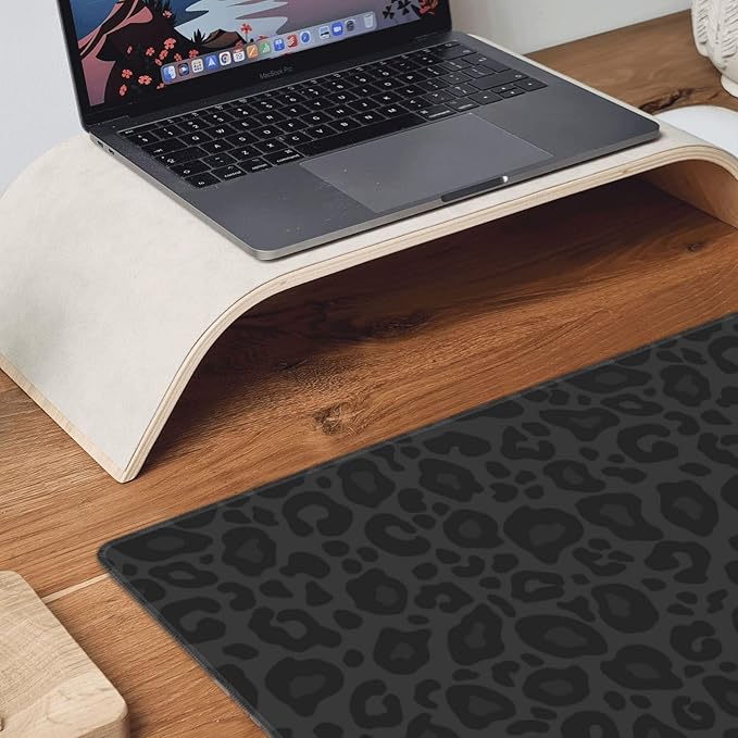 Black Leopard Print Large Extended Mouse Pads XL Mousepad with Stitched Edges Non-Slip Rubber Base Computer Keyboard Pad Desk Mat for Home Office Desk Decor, 29.5" X 15.8"