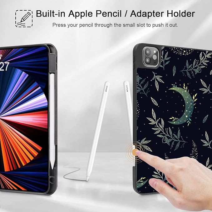 Tuiklol Case for iPad Pro 12.9 inch Generation 6th/5th/4th/3rd 2022 2021 2020 2018 Release - Built in Pencil Holder Slim Protective Stand Back Cover with Auto Wake/Sleep iPad Cover,Green Celestial