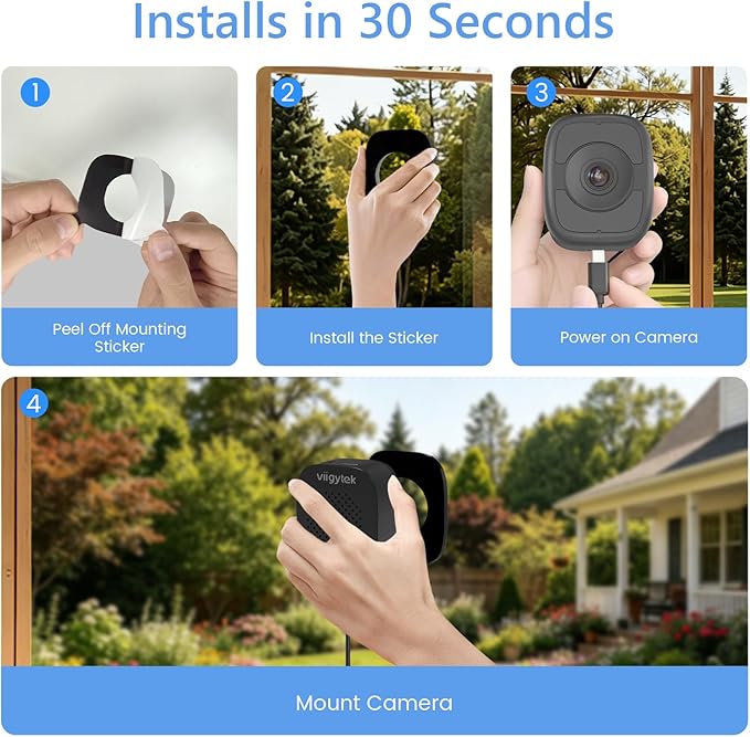 3K 5MP Window Camera for Home Security Indoor Magnetic Mount, 2Pack No Drill 5G&2.4GHz WiFi, Outdoor Monitoring Through Glass, Full Color Night Vision, 24/7 AI Smart Detection Recording