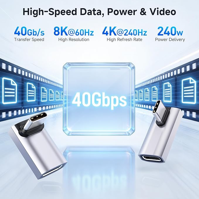 Cable Matters Combo-Pack 40Gbps Vertical Right Angle USB-C Adapter Kit, Up to [4K@240Hz Video, 240W Charging, 40Gbps] 90 Degree USB C Adapter, Compatible with Thunderbolt 4, iPhone 16, Steam Deck