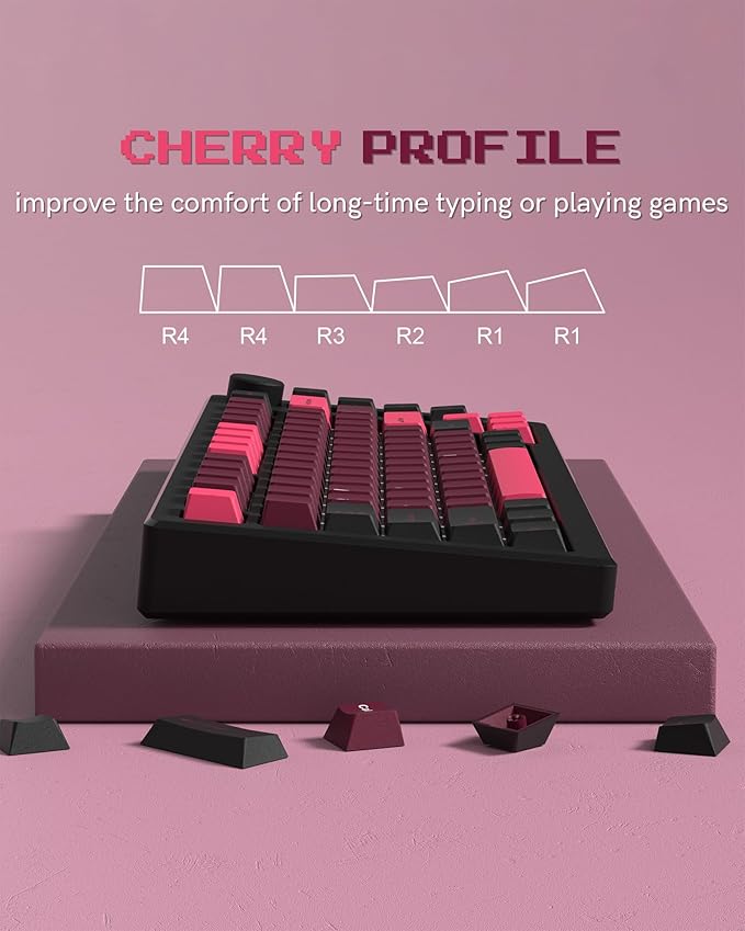 Womier Double Shot PBT Keycaps Set 138 Keys, Cherry Profile Custom Keycaps 60 65 75 100 Percent for 61/64/68/84/87/100/104/108 Retro Gaming Mechanical Keyboard (HotPink Black)