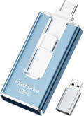 MFi Certified 256GB Flash Drive for iPhone, 3 in 1 Type-C USB Memory Stick Thumb Drive for Photos Videos, High Speed External Memory Storage Photo Stick for iPhone iPad Android PC (Sky Blue)