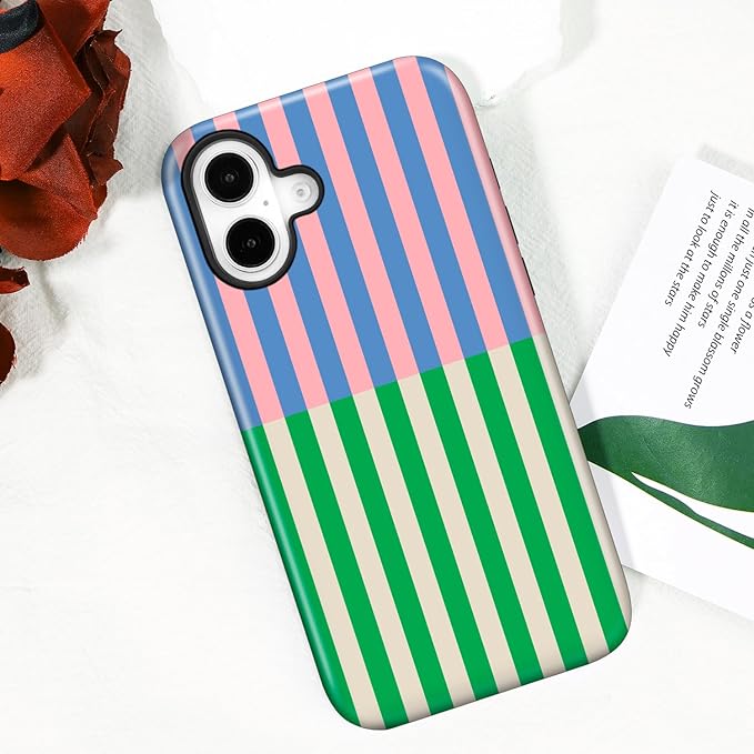Magnetic for iPhone 16 Plus Case Cute Stripes Phone Case, Shockproof Slim TPU and Hard PC Protective Phone Cover Compatible with MagSafe Designed for Women Girls, Gray