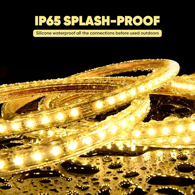 Shine Decor LED Strip Light 50FT 120VAC, Super Bright 6337 Lumens Dimmable, IP65 Waterproof for Outdoor Indoor, 3000K Warm White Lighting Rope 6x10mm, ETL Listed 15M Every 1.6ft Cuttable