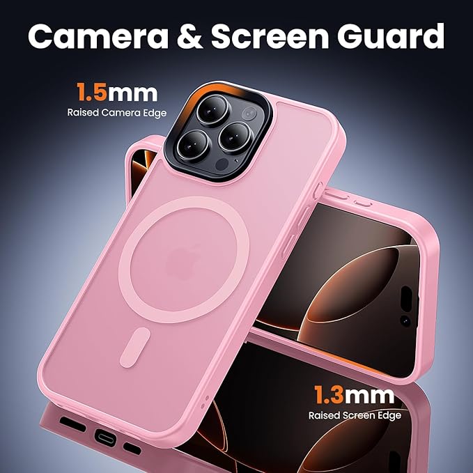 toushion 3 in 1 for iPhone 16 Pro Max Case with MagSafe, Screen Protector*1 Camera Lens Protector*1,Skin Feeling Back Military-Grade Protection for iPhone 16 Pro Max Phone Case 6.9 inch Pink
