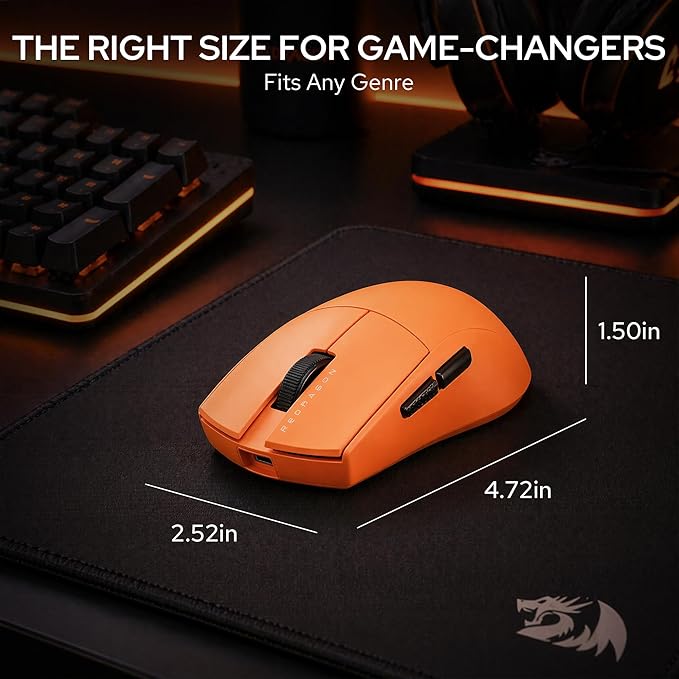 Redragon M916 ULT Wireless 8K Polling Rate Gaming Mouse, 54G Ultra-Lightweight 30,000 Max DPI Gaming Mice w/Ergonomic Natural Grip Build, Full Programmable Buttons, Orange