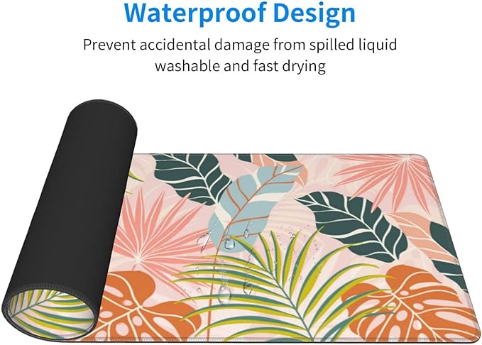 Large Gaming Mousepad, Cute Tropical Leaves with Boho Style XL Mouse Pads for Desk, Big Long Non-Slip Base Floral Extended Desk Pad for Keyboard and Mouse Gifts for Women Office Decor, 31.5*11.8 Inch