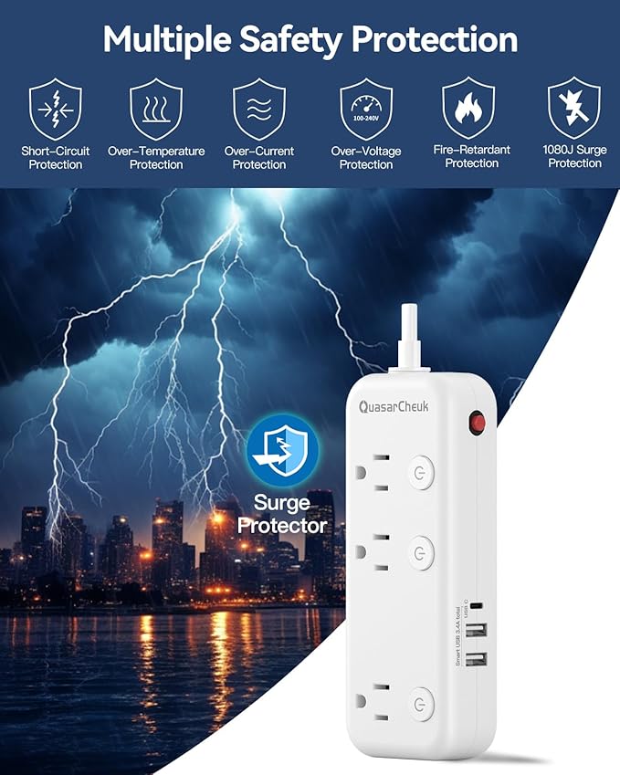 2 Prong Power Strip - 2 Prong to 3 Prong Outlet Adapter, 2 Prong Extension Cord with USB C, Surge Protector 1875W with 6 Outlets 3 USB, Three Prong Adapter 5ft, Wall Mount, Non Grounded, Old House