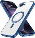 Hython Magnetic Clear for iPhone 17e Case with Camera Lens Protector [Compatible with MagSafe] Luxury Plating Edge Slim Soft TPU Cover Protective Phone Case for iPhone 17e 6.1", Matte Deep Blue