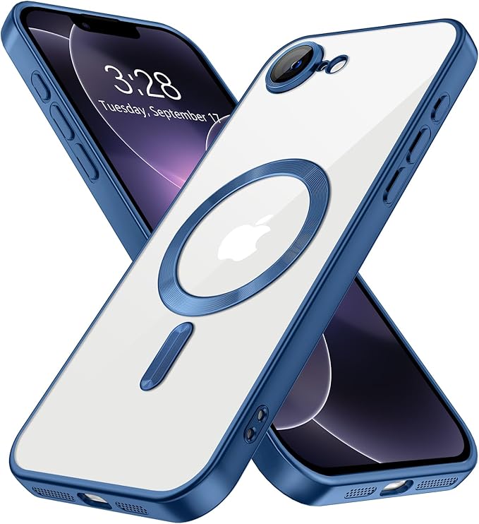 Hython Magnetic Clear for iPhone 17e Case with Camera Lens Protector [Compatible with MagSafe] Luxury Plating Edge Slim Soft TPU Cover Protective Phone Case for iPhone 17e 6.1", Matte Deep Blue
