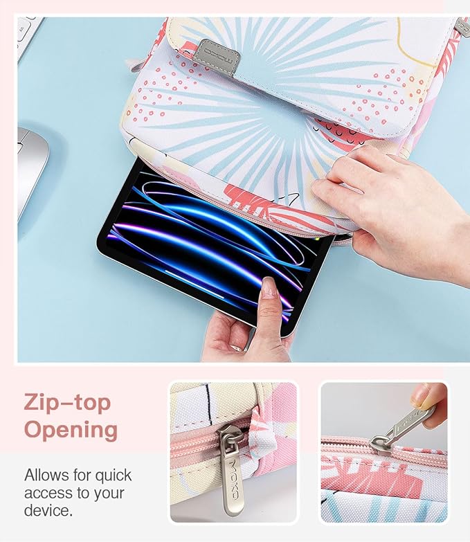 MoKo 9-11 Inch Tablet Sleeve Bag Handle Carrying Case with Shoulder Strap Fits iPad Pro/Air/A16 11 inch,iPad 10th 10.9,i-Pad 9/8/7th 10.2,iPadAir 5/4th 10.9,i-Pad 9.7,Tab S8/S9 11", Tropical Leaf