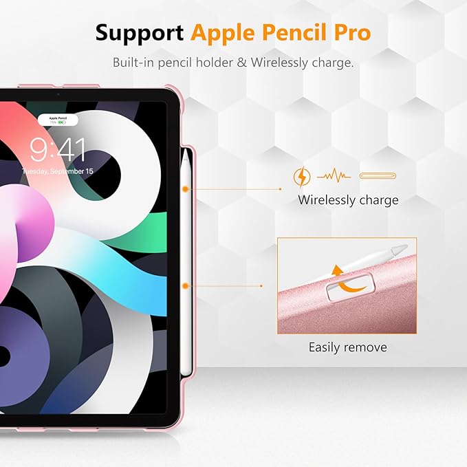 Fintie Rotating Case for iPad Air 11-inch M4/M3/M2 (2026/2025/2024), iPad Air 5th (2022) / 4th Generation 10.9 Inch - 360 Degree Rotating Protective Stand Cover with Pencil Holder, Rose Gold