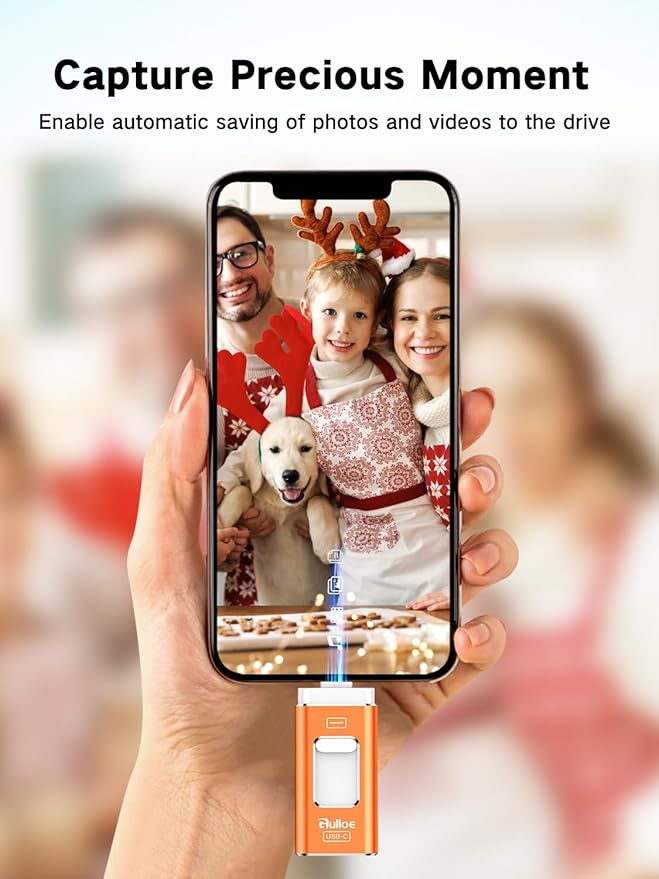 Gulloe 512GB Dual Interface Flash Drive for Phone Storage Photos Videos, Phone USB Backup External Photo Memory Stick - No App Required, Compatible with iPhone, iPad, Android & PC (Orange)