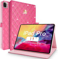 Changjia for iPad Pro 11-inch Case (4th/3rd/2nd/1st Gen), Cute Crown Bling Diamond PU Leather Smart Auto Sleep/Wake Stand Shockproof Case, Rose Red