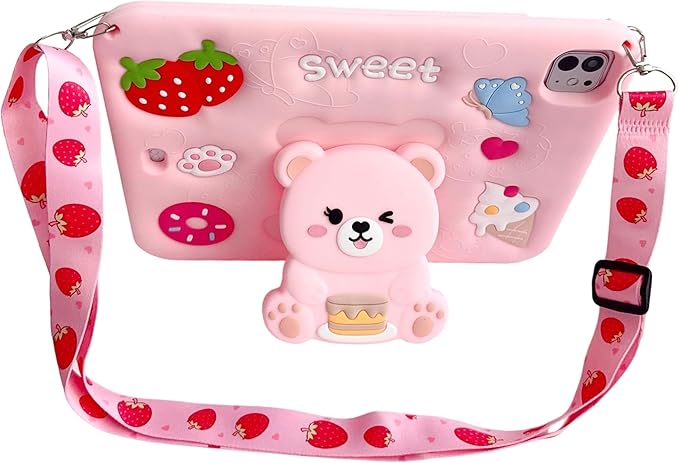Girls Case for iPad Air 11 inch M3 (2025) / M2 (2024), iPad Air 5th/4th 10.9 inch(2022/2020), iPad Pro 11 inch(2024-2018),Cute Soft Silicone Shockproof Cover with Pencil Holder
