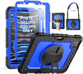 SEYMAC Case for iPad Pro 11 Case 4th/ 3rd/ 2nd/ 1st Gen (2022/2021/2020/2018), Full-Body Shockproof Protective Case with Screen Protector, 360° Rotating Stand and Hand/Shoulder Strap, Blue