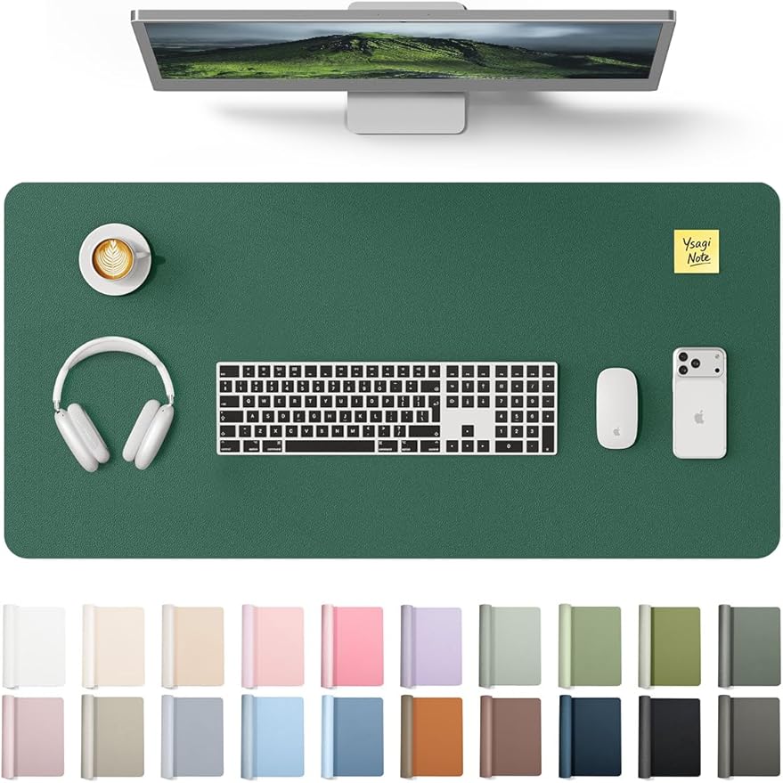 YSAGi Leather Desk Pad Protector, Office Desk Mat, Large Mouse Pad, Non-Slip PU Leather Desk Blotter, Laptop Desk Pad, Waterproof Desk Writing Pad for Office and Home (Seafoam Green, 31.5" x 15.8")