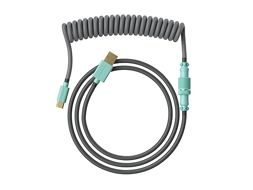 Ranked Coiled Keyboard Cable | Handcrafted Double-Sleeved Braided Cable | USB Type C to A | 5-Pin Aviator Connector for Custom Mechanical Gaming Keyboard | Support Fast Charge 20W (Dolch)