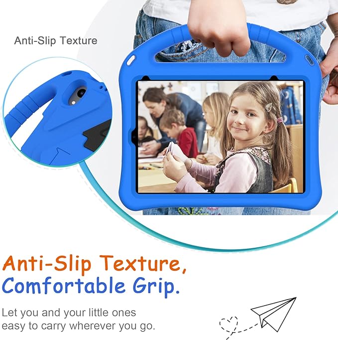 Light Weight Shock Proof EVA Foam Rugged Handle Stand Kids Friendly Anti-Slip Grip Protective Case for iPad Mini 7 (2024) & 6th Generation, Blue