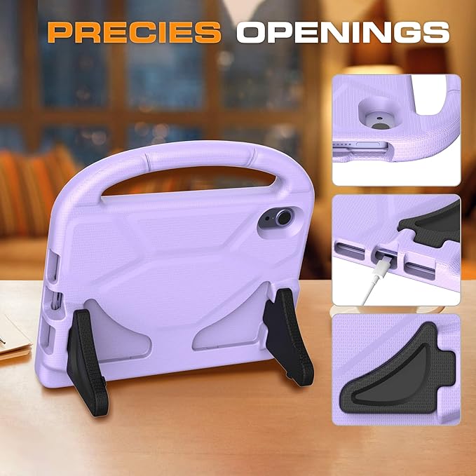Kids Case for iPad mini 7 (A17 Pro) 2024/ Mini 6 2021, iPad mini 7th/6th Generation Case with Screen Protector - Shockproof with Handle Stand Protective Cover for iPad 8.3 Inch, Lavender