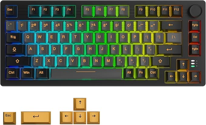 DAREU EK75PRO Wireless Mechanical Gaming Keyboard,75% Hot Swap Creamy Keyboard with Knob,RGB Backlit,Gasket Custom Structure,PBT Keycaps,2.4Ghz/BT5.1/USB-C, for Win/MAC
