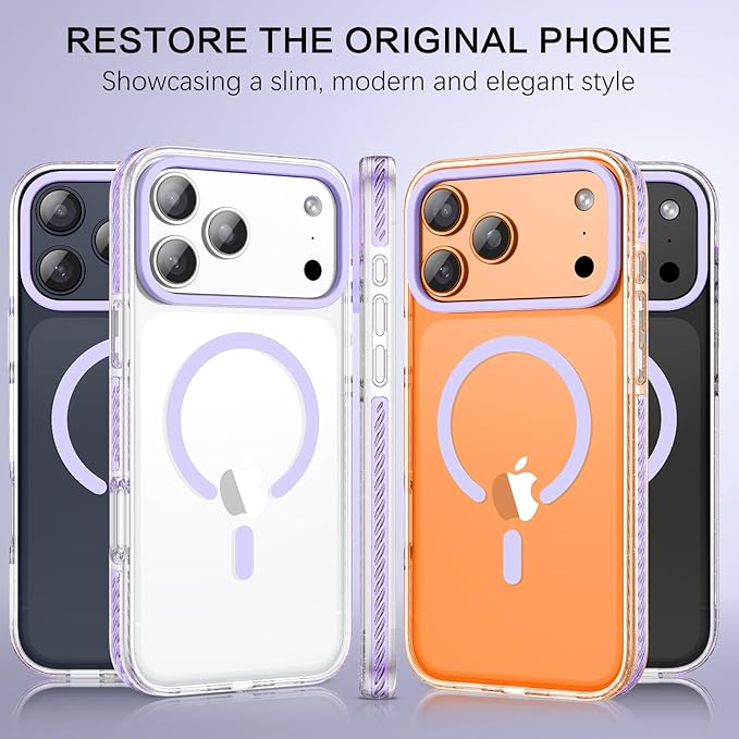 BENTOBEN Magnetic for iPhone 17 Pro 6.3" Case, Compatible with Magsafe Military Shockproof Protective Bumper Cute Transparent Slim Anti-Yellowing Phone Case for iPhone 17 Pro Cover, Clear Purple