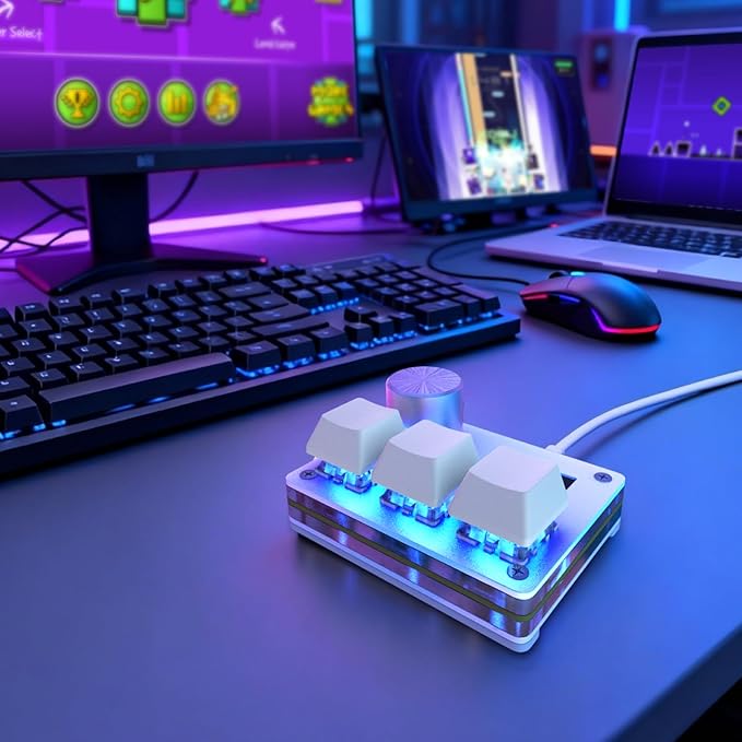 O3C Rapid Trigger Hall Effect Keyboard Suitable for OSU and Geometry DashRhythm Game Macro Keypad with Magnetic Linear Switches (White, Outemu Pink Switch)