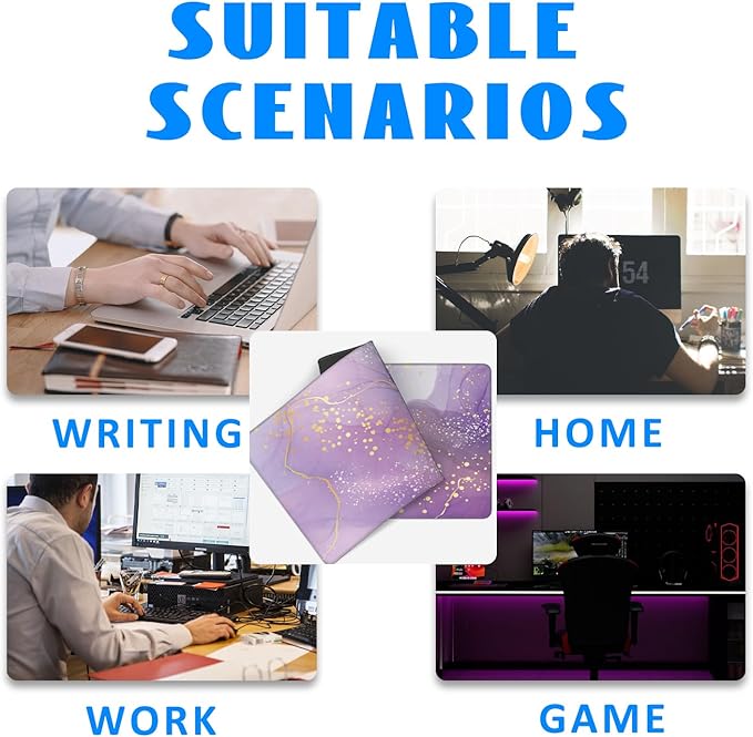 Desk Mat, Purple Rose and Lavender Liquid Marble Extended Gaming Mouse Pad Large, 35.4"x15.7" Big Mouse Pad with Non-Slip Base and Stitched Edge, Long Computer Keyboard Mouse Mat for Home Office Work