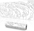 Gaming Mouse Pad L (31.5x11.8in) - Abstract White Line Art Waves, Japanese Doodle Style - Desk Mat, Water Resistant Surface