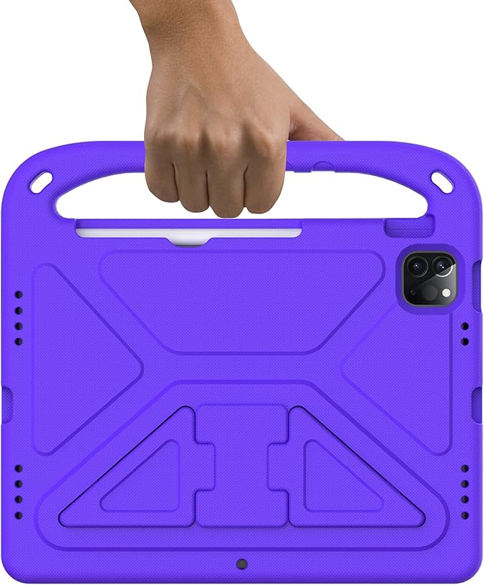 Dteck Kids Case for iPad Air 11" M2 (2024), iPad Pro 11" M4 (2024) with Pencil Holder, Shockproof Rugged Protective Handle Stand, EVA Foam Case, Purple