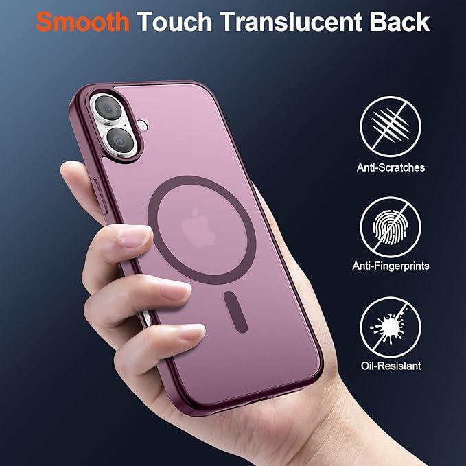 SUPFINE Magnetic for iPhone 17 Case (Compatible with MagSafe)(Military Grade Drop Protection) Translucent Matte Shockproof with Anti-Fingerprint Phone Cover 2025,Wine Red