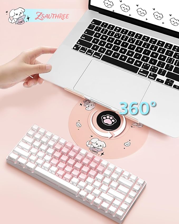 Upgraded Pink Swivel Laptop Stand - 360° Rotating Base & Foldable|Cute Dog Patterns for Healing Vibe|Fits MacBook & 13-15" Laptops|Ideal for Desk Work,Office,Travel,Home,Painting
